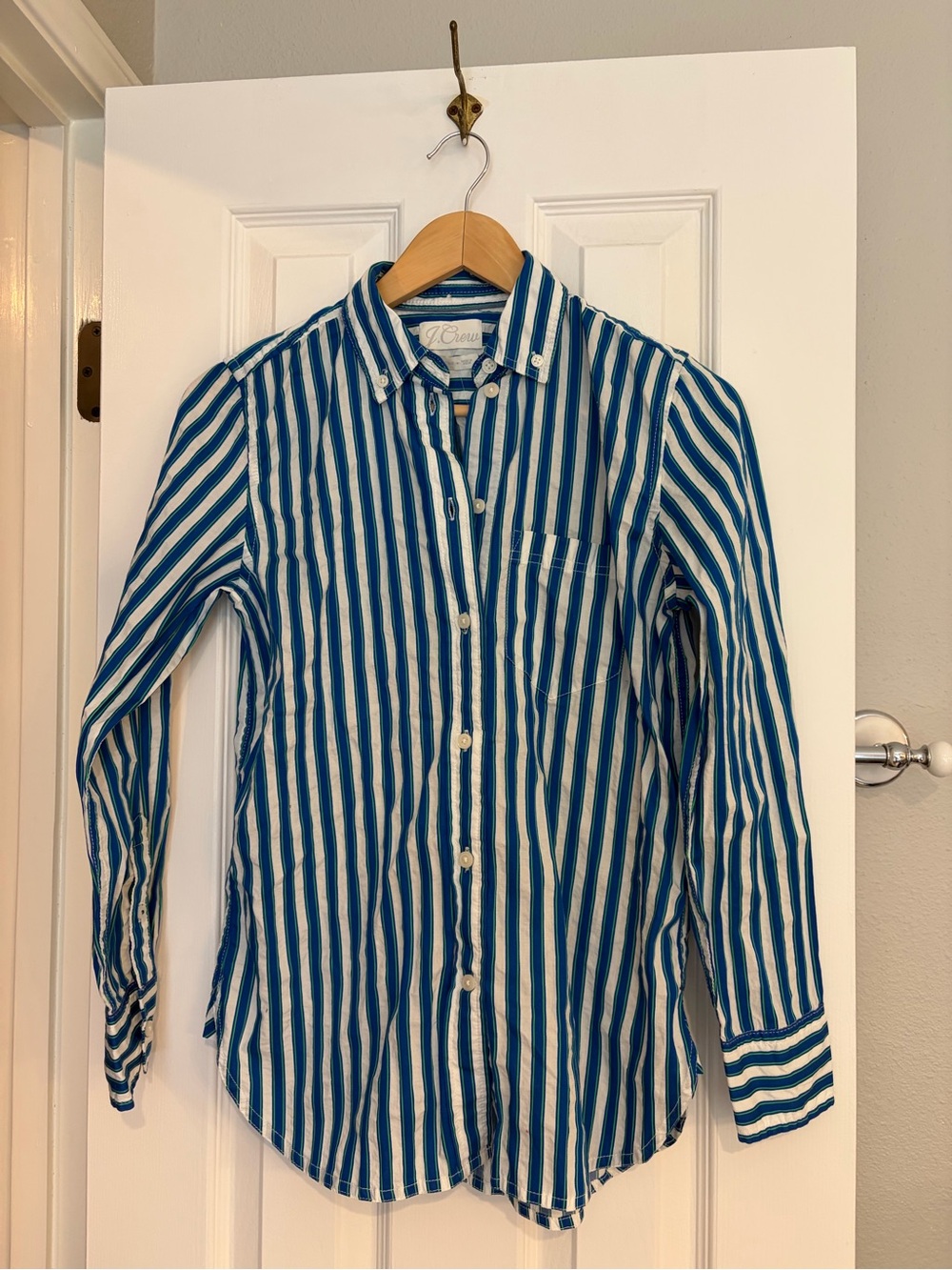 J.Crew Women’s 00 Classic Fit Striped Button Up Top NWT Blue Green White